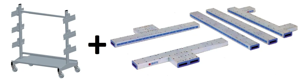 5 ALUMINUM CROSSMEMBERS SET with STORAGE TROLLEY